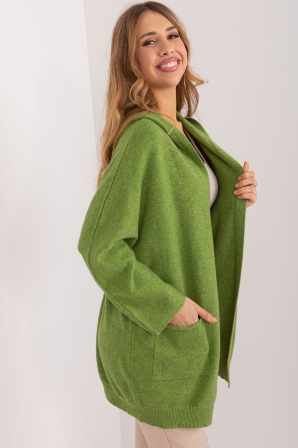 Sweter damski oversize w kolorze jasno zielonym narzutka milutki kardigan z kapturem Twist 2