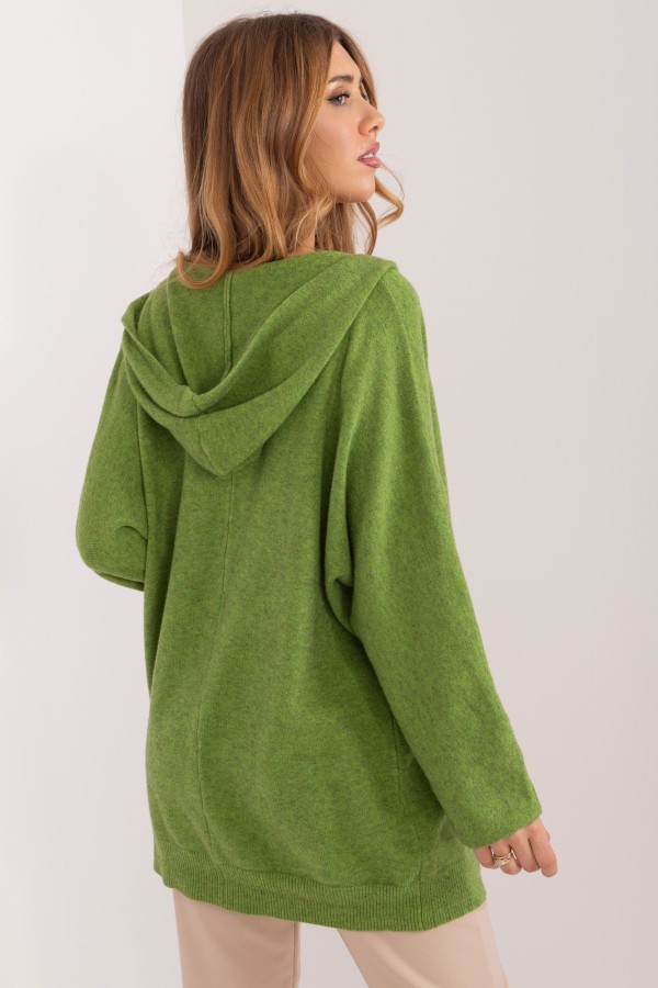 Sweter damski oversize w kolorze jasno zielonym narzutka milutki kardigan z kapturem Twist 4