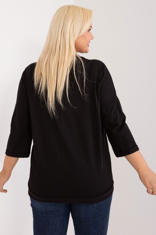 Bluza bluzka damska oversize nietoperz w kolorze czarnym kolorowa kieszeń FOLK 3