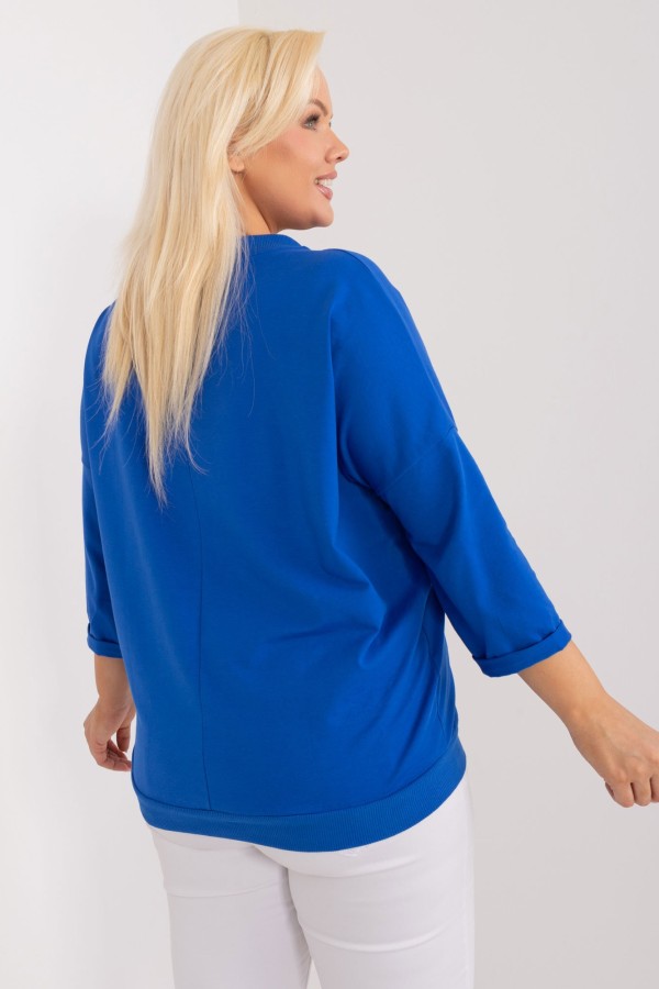 Bluza bluzka damska oversize nietoperz w kolorze kobaltowym kolorowa kieszeń FOLK 3