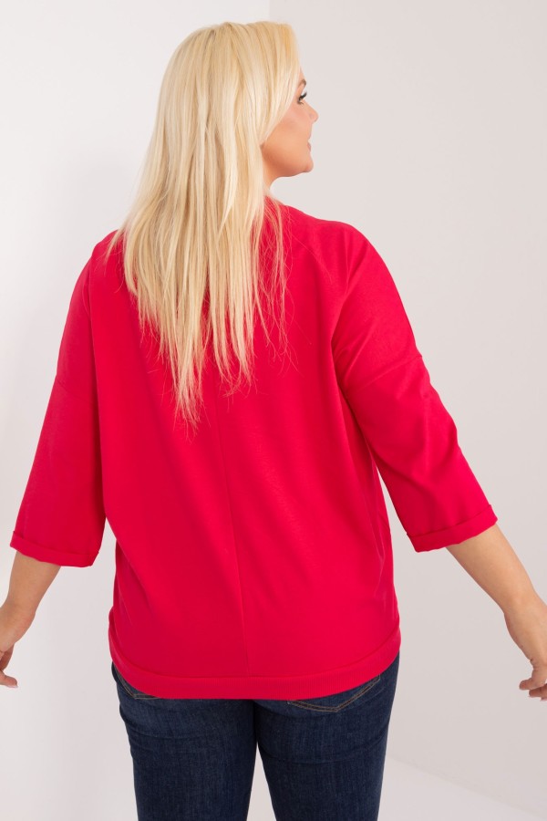 Bluza bluzka damska oversize nietoperz w kolorze czerwonym kolorowa kieszeń FOLK 3