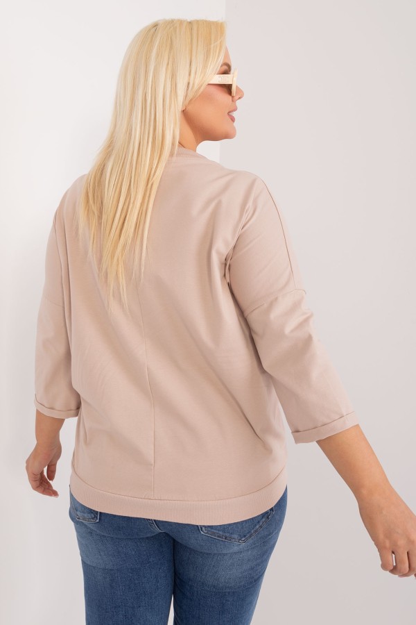 Bluza bluzka damska oversize nietoperz w kolorze beżowym kolorowa kieszeń FOLK 3