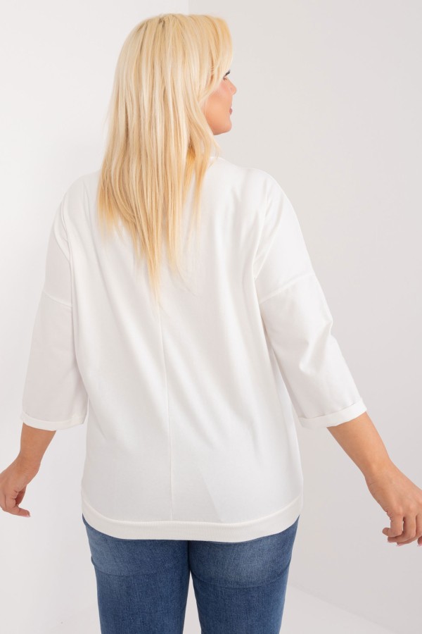 Bluza bluzka damska oversize nietoperz w kolorze ecru kolorowa kieszeń FOLK 2