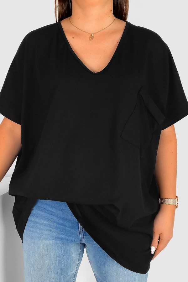 Bluzka damska T-shirt plus size w kolorze czarnym kieszeń