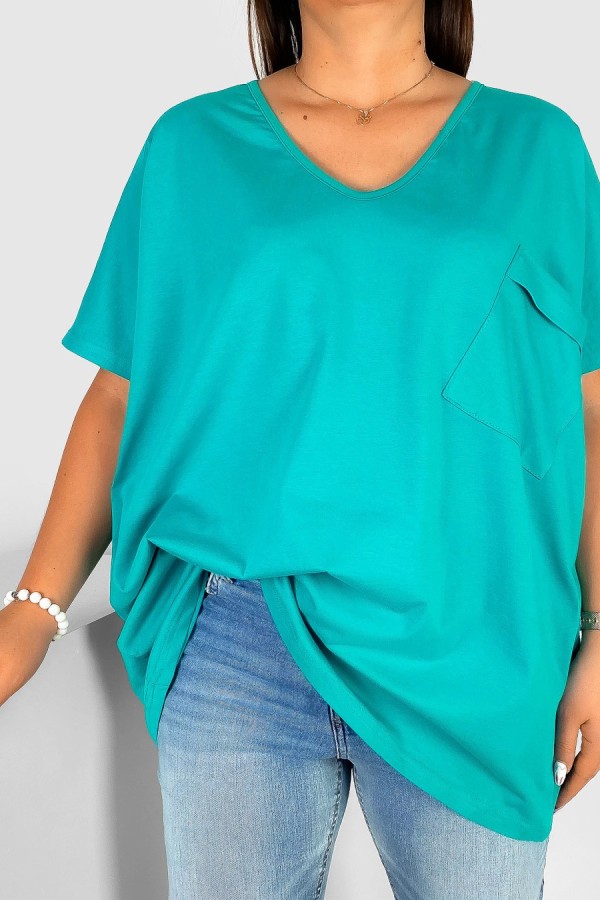 Bluzka damska T-shirt plus size w kolorze tiffany kieszeń 1
