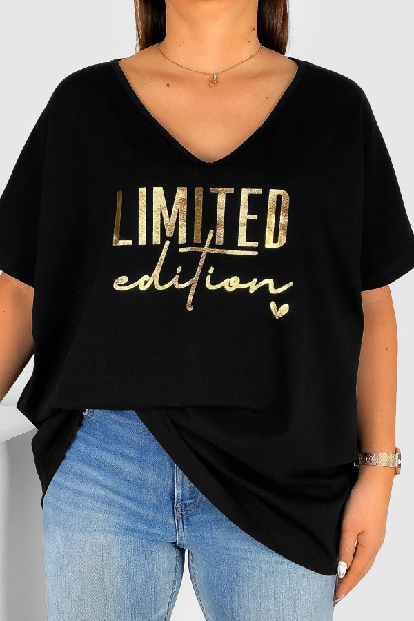 Bluzka damska T-shirt plus size w kolorze czarnym złoty nadruk Limited Edition