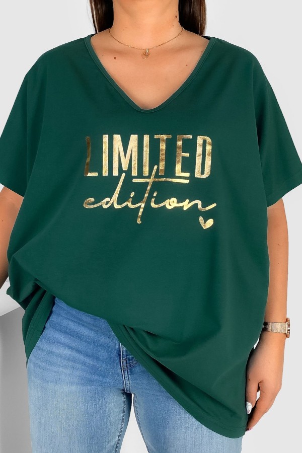 Bluzka damska T-shirt plus size w kolorze butelkowym złoty nadruk Limited Edition