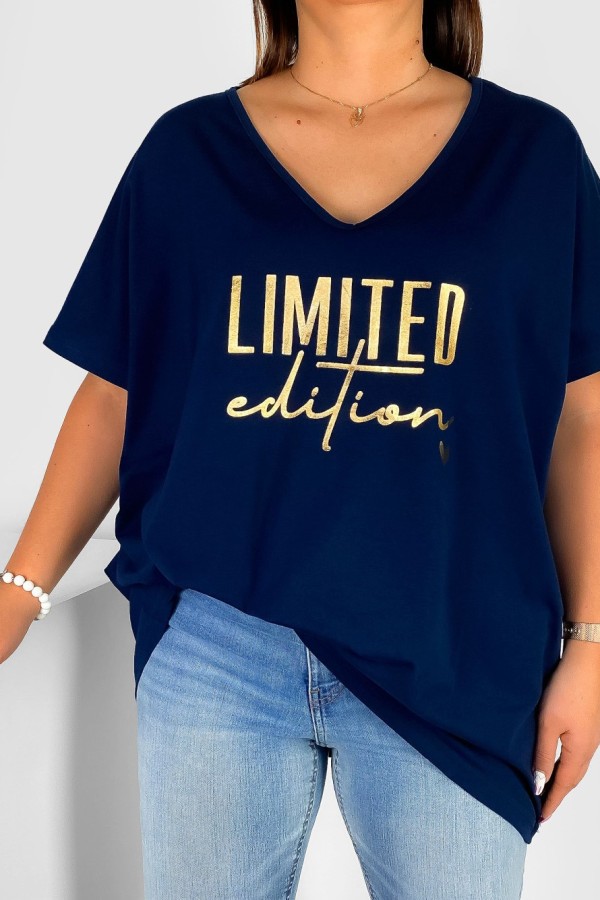Bluzka damska T-shirt plus size w kolorze granatowym złoty nadruk Limited Edition 1