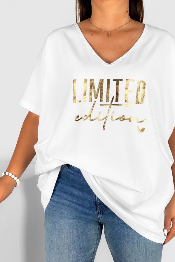 Bluzka damska T-shirt plus size w kolorze białym złoty nadruk Limited Edition 1
