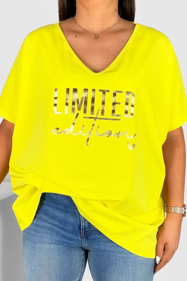 Bluzka damska T-shirt plus size w kolorze żółtym złoty nadruk Limited Edition