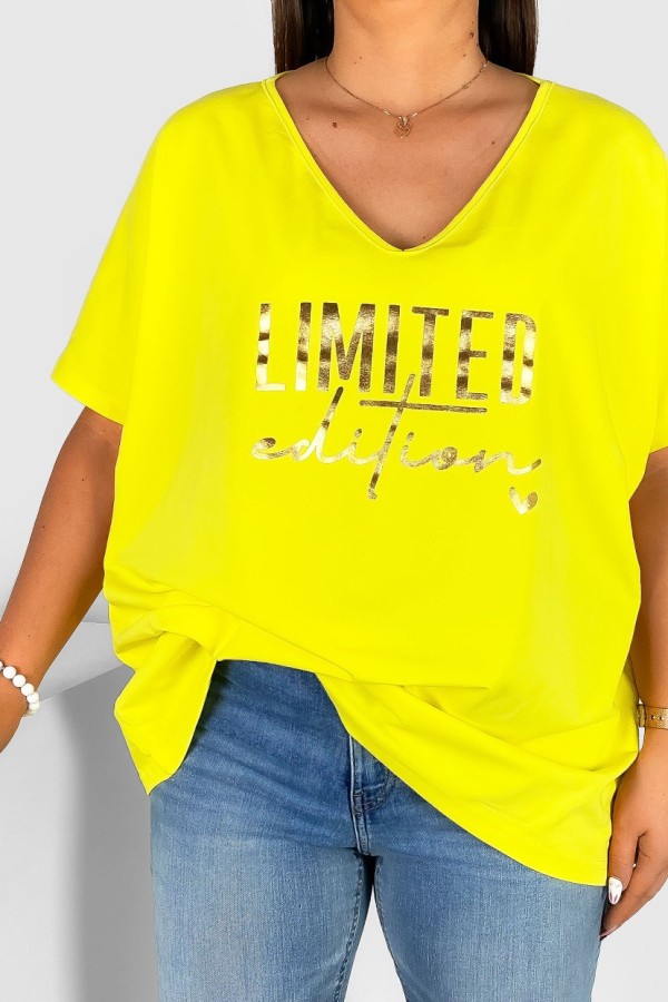 Bluzka damska T-shirt plus size w kolorze żółtym złoty nadruk Limited Edition 1