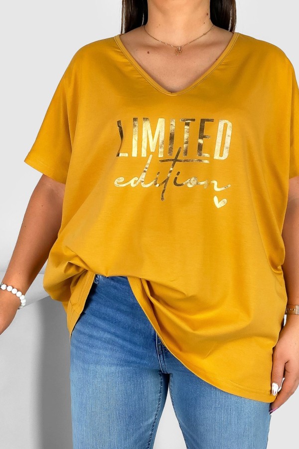 Bluzka damska T-shirt plus size w kolorze miodowym złoty nadruk Limited Edition 1