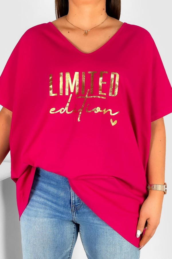 Bluzka damska T-shirt plus size w kolorze fuksji złoty nadruk Limited Edition