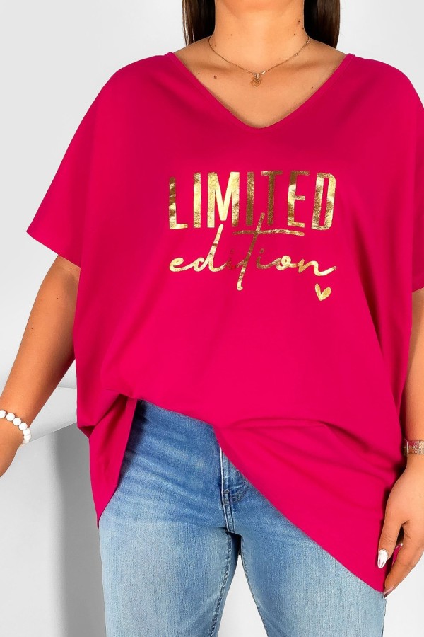 Bluzka damska T-shirt plus size w kolorze fuksji złoty nadruk Limited Edition 1
