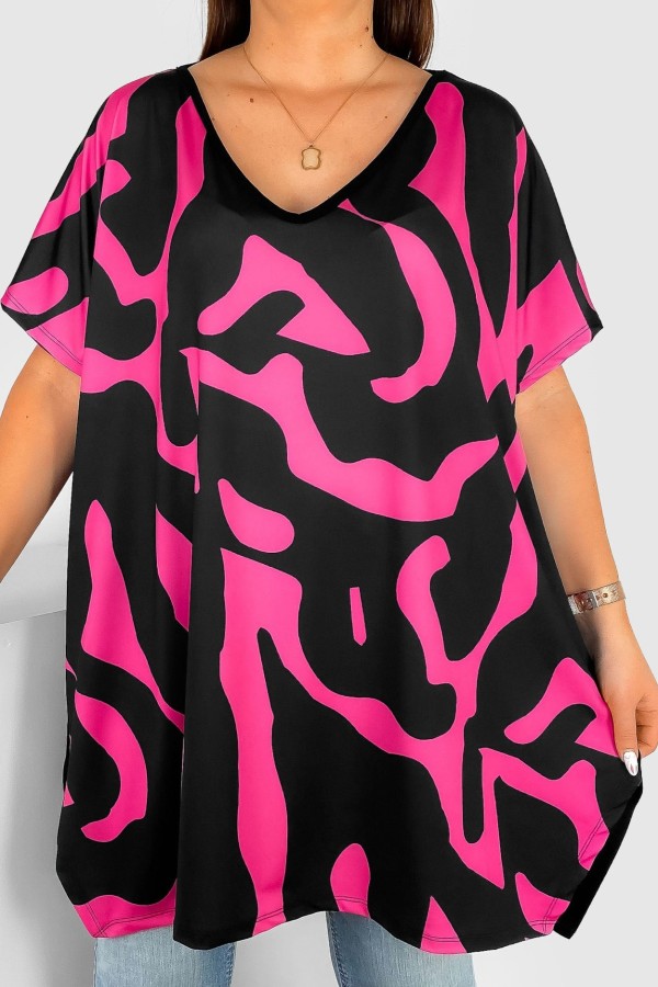 Tunika damska plus size nietoperz multikolor wzór różowa abstrakcja Emilly