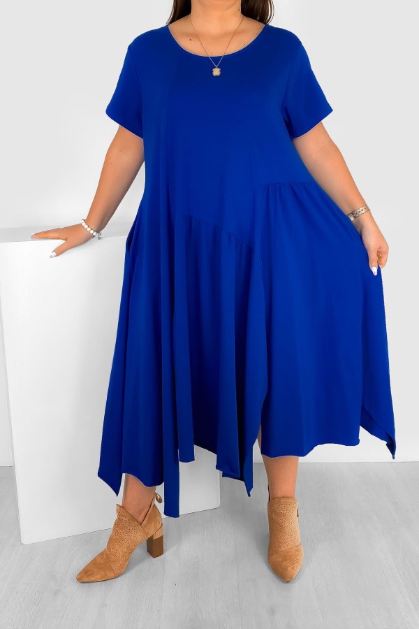MEGA oversize sukienka w kolorze kobaltowym przeszycia kieszenie Noell