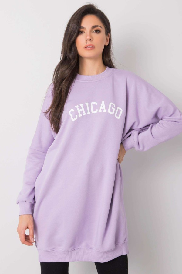 Tunika bluza dresowa nietoperz w kolorze jasnofioletowym z napisem Chicago 3