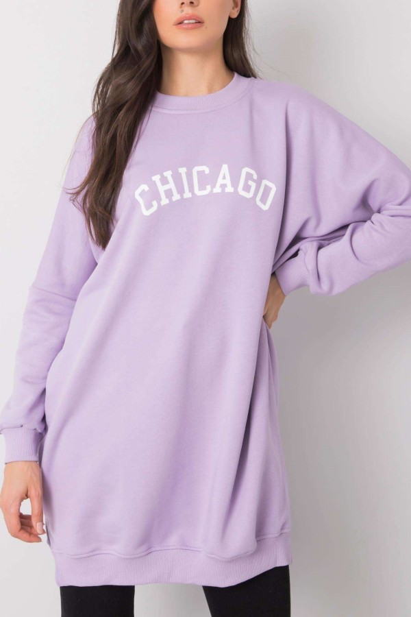 Tunika bluza dresowa nietoperz w kolorze jasnofioletowym z napisem Chicago