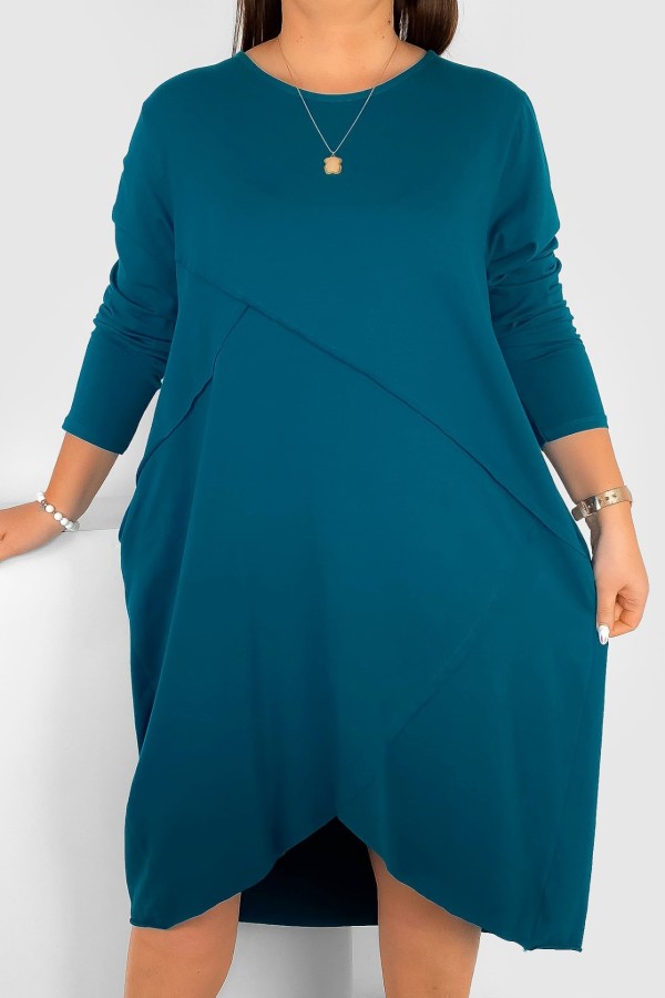 Bawełniana sukienka plus size w kolorze morskim przeszycia kieszenie Mavis