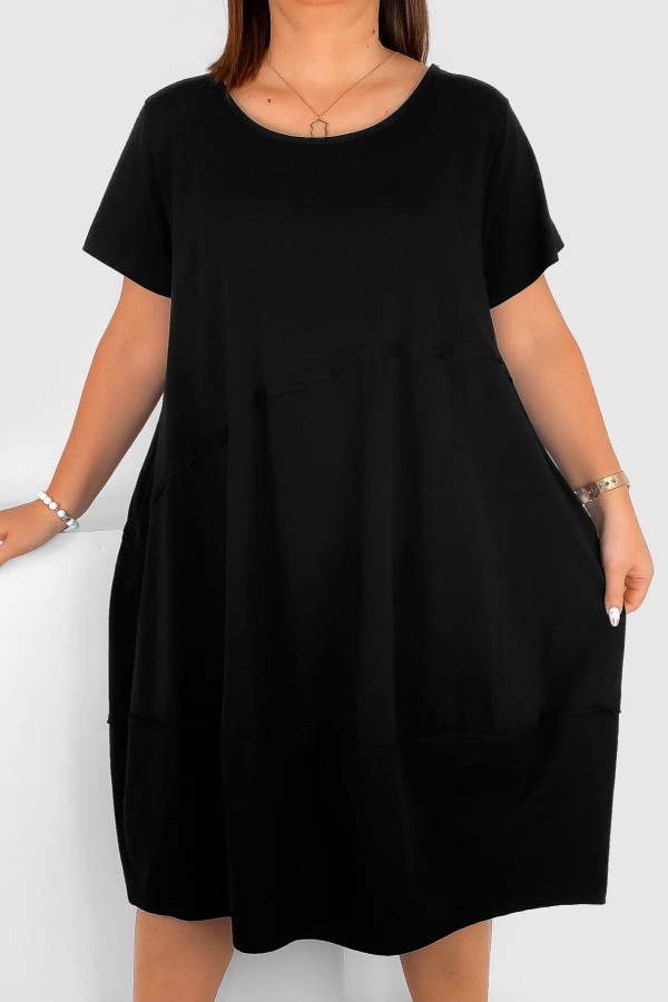 Bawełniana duża sukienka w kolorze czarnym z kieszeniami przeszycia skos Anitta