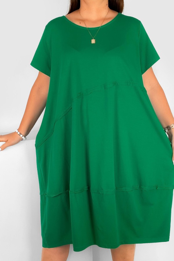 Bawełniana duża sukienka w kolorze zielonym z kieszeniami przeszycia skos Anitta 2