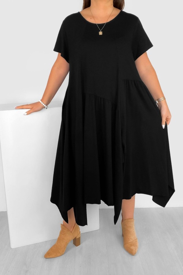MEGA oversize sukienka w kolorze czarnym przeszycia kieszenie Noell