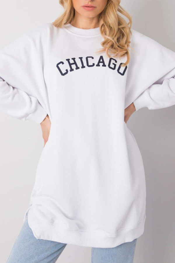 Tunika bluza dresowa nietoperz w kolorze białym z napisem Chicago