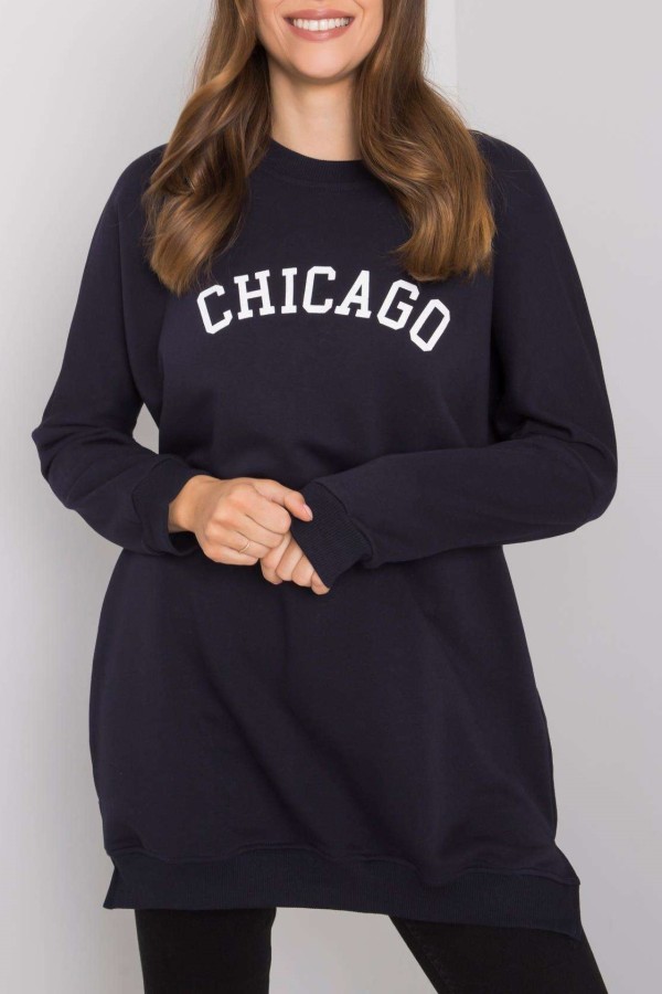 Tunika bluza dresowa nietoperz w kolorze granatowym z napisem Chicago