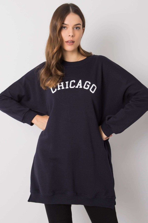 Tunika bluza dresowa nietoperz w kolorze granatowym z napisem Chicago 1