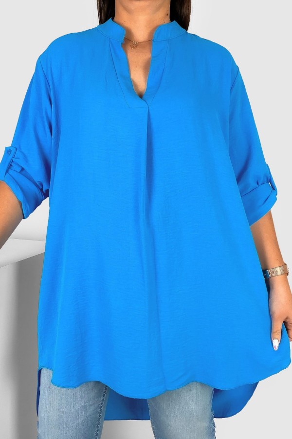 Koszula tunika plus size w kolorze niebieskim sukienka z dłuższym tyłem Taylor