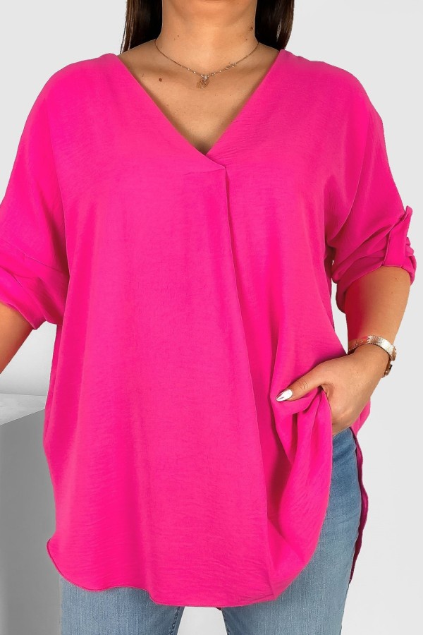 Elegancka bluzka oversize koszula w kolorze różowym podpinany rękaw Klee