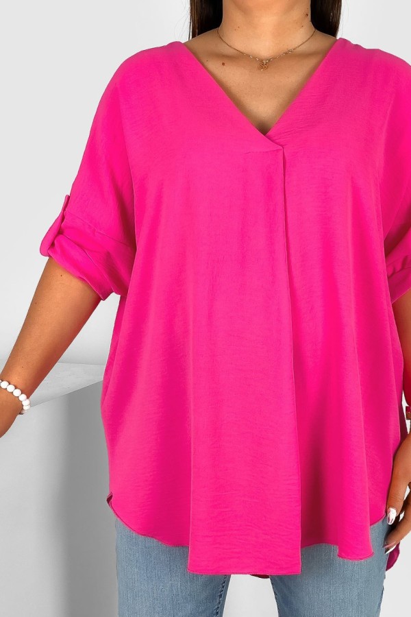 Elegancka bluzka oversize koszula w kolorze różowym podpinany rękaw Klee 2