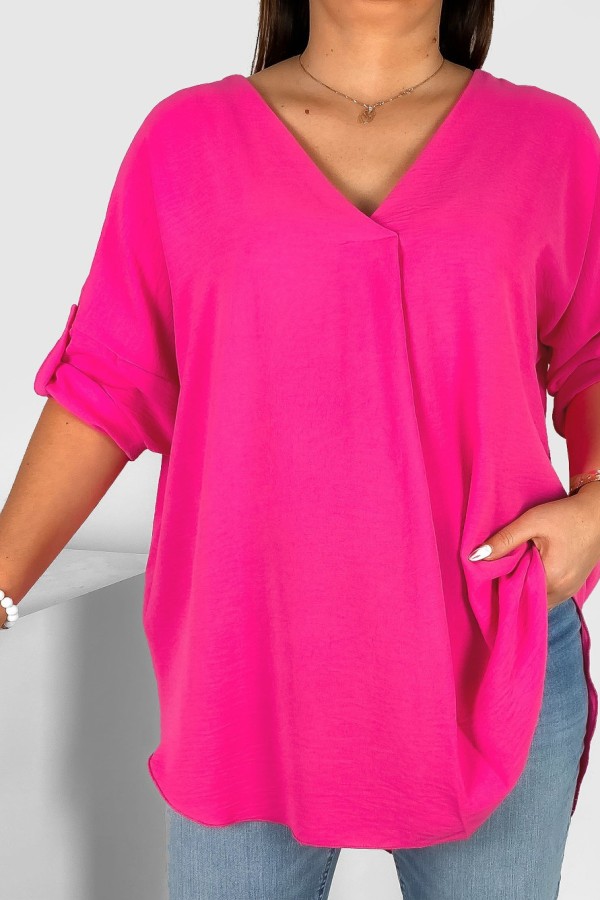 Elegancka bluzka oversize koszula w kolorze różowym podpinany rękaw Klee 1