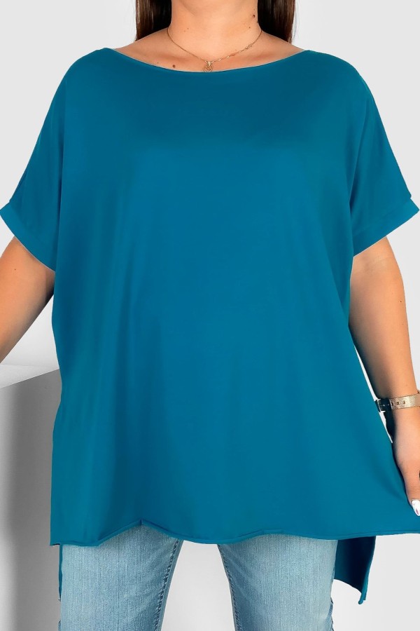 Bluzka damska oversize w kolorze morskim dłuższy tył gładka Marsha