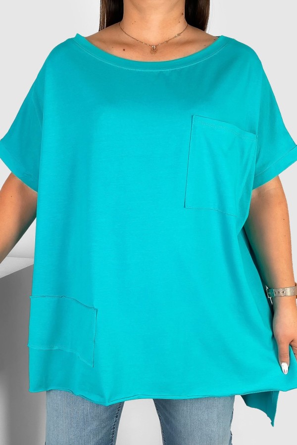 Bluzka oversize w kolorze tiffany dłuższy tył kieszeń Tanisha