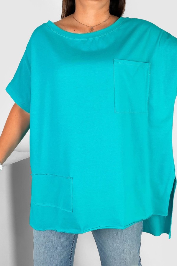 Bluzka oversize w kolorze tiffany dłuższy tył kieszeń Tanisha 2