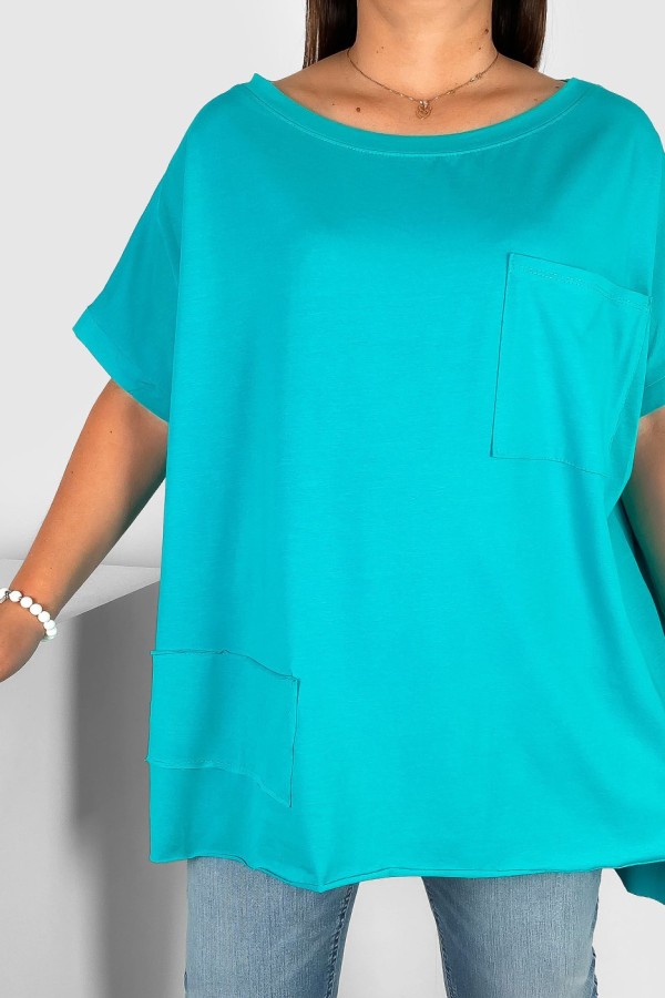 Bluzka oversize w kolorze tiffany dłuższy tył kieszeń Tanisha 1