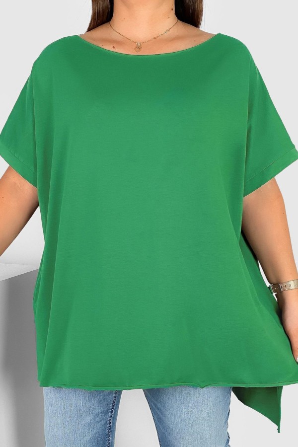 Bluzka damska oversize w kolorze zielonym dłuższy tył gładka Marsha