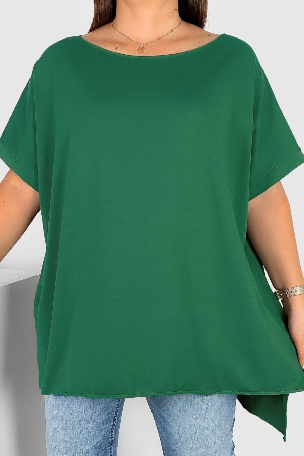 Bluzka damska oversize w kolorze butelkowym dłuższy tył gładka Marsha