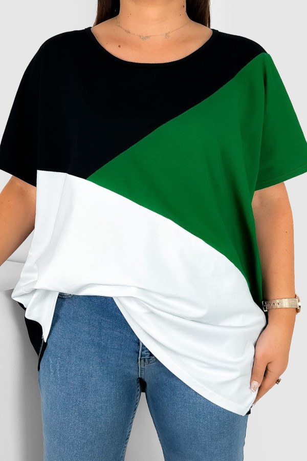 Bluzka damska T-shirt plus size łączone kolory czarny zielony biały Felicia
