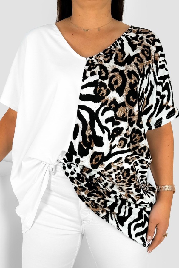 Bluzka damska T-shirt plus size w kolorze białym wzór zwierzęcy na boku