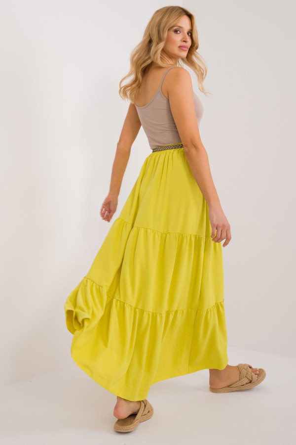 Długa spódnica z falbanami w kolorze limonkowym z plecionym paskiem Anabel 4