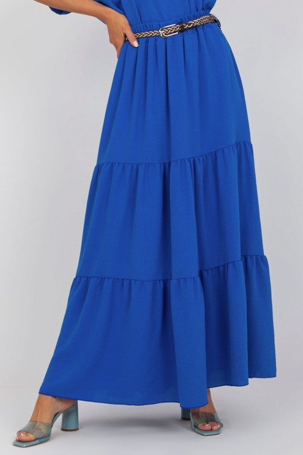 Długa spódnica z falbanami w kolorze kobaltowym z plecionym paskiem Anabel