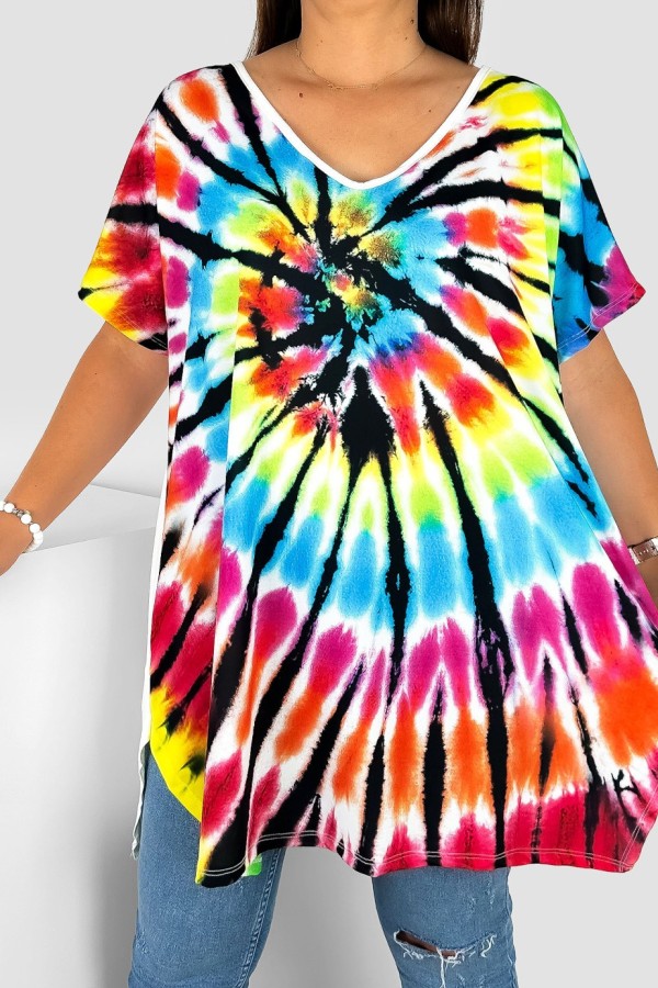 Tunika damska plus size nietoperz multikolor wzór tęczowy tie dye Emilly 1