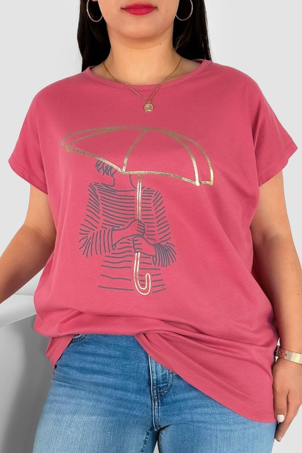 T-shirt damski plus size nietoperz w kolorze truskawkowym kobieta parasol Meggi 2