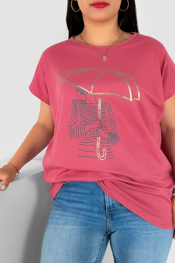 T-shirt damski plus size nietoperz w kolorze truskawkowym kobieta parasol Meggi 1