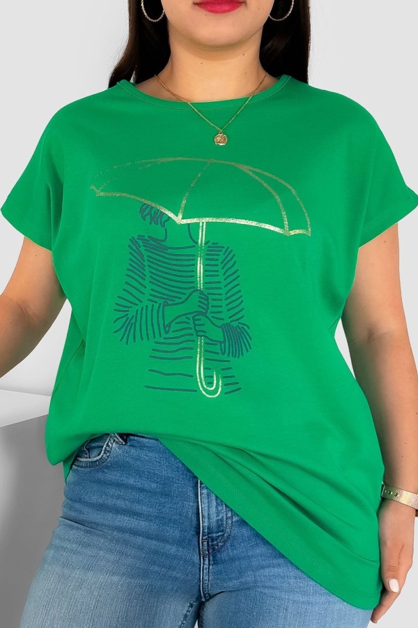 T-shirt damski plus size nietoperz w kolorze zielonym kobieta parasol Meggi