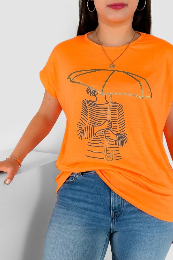 T-shirt damski plus size nietoperz w kolorze fluo pomarańczowym kobieta parasol Meggi 1