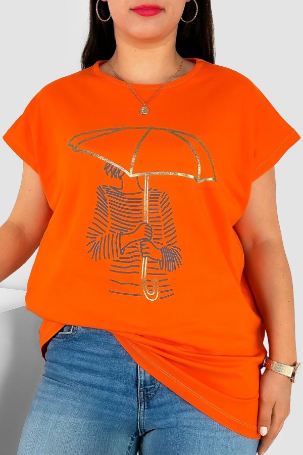 T-shirt damski plus size nietoperz w kolorze ciemno pomarańczowym kobieta parasol Meggi