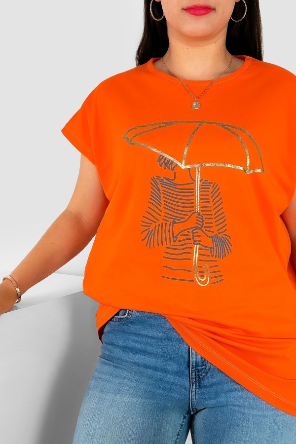 T-shirt damski plus size nietoperz w kolorze ciemno pomarańczowym kobieta parasol Meggi 1